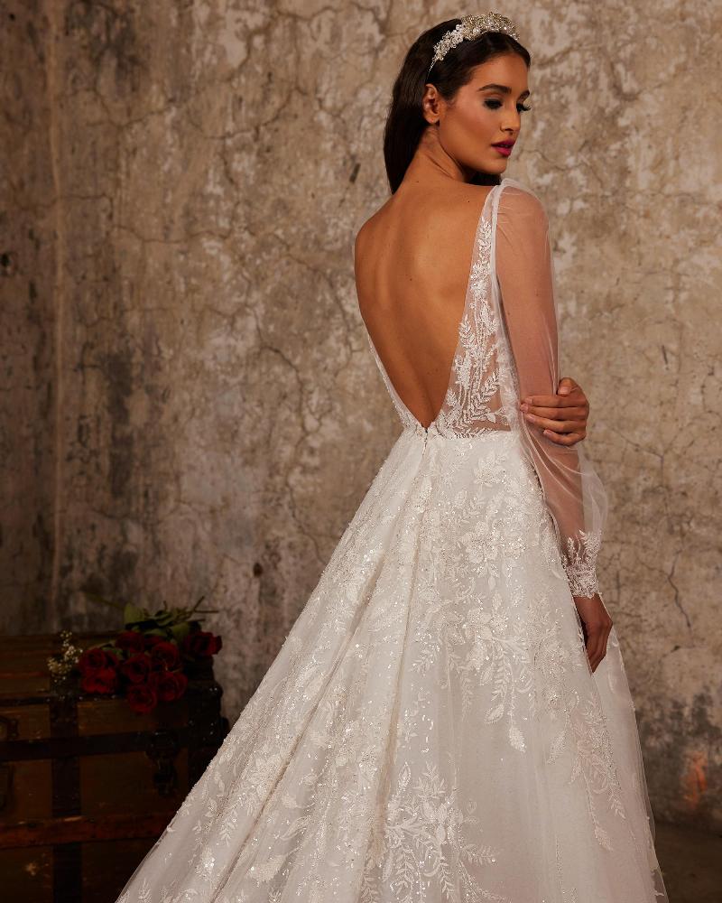 122248 long sleeve open back wedding dress with sparkly beaded lace4